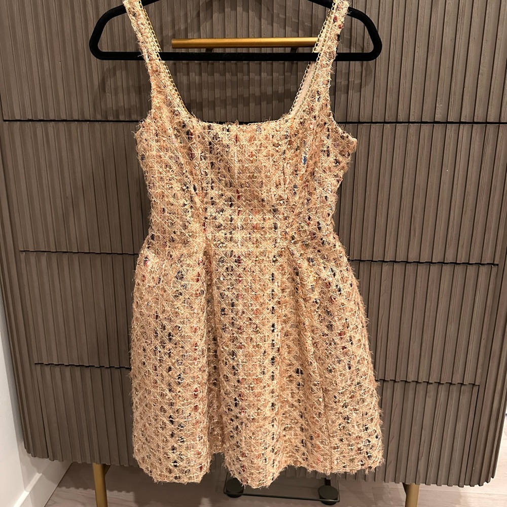 Anthropologie tweed/sequins-  Elegant Cream Lace Dress